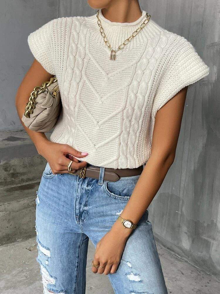 CUSTOM SPRING FASHION SWEATER OUTER WEAR TWIST HIGH COLLAR VEST WOMEN