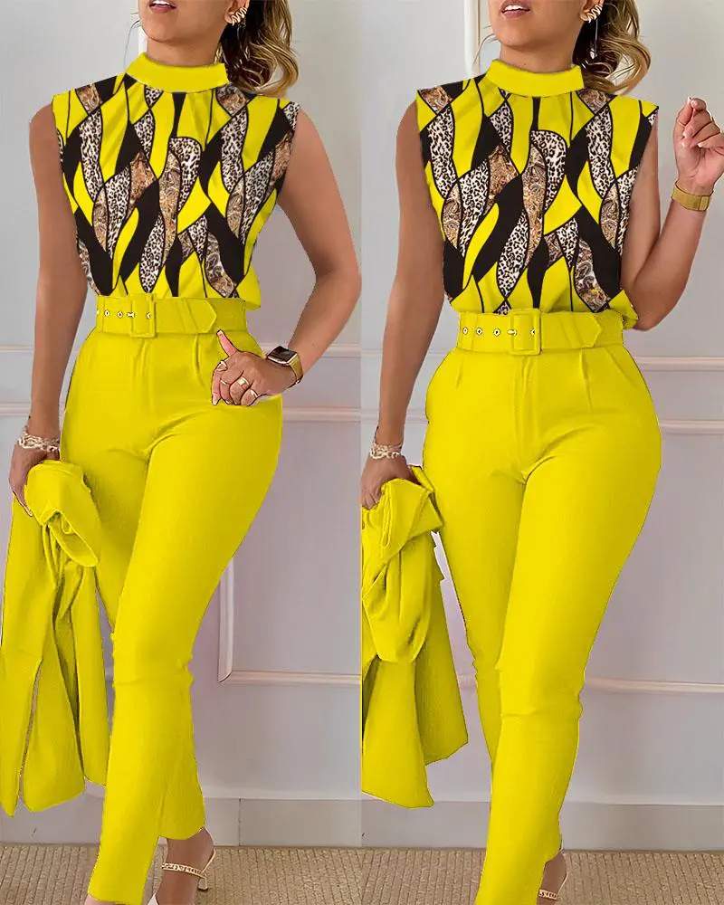 BAROQUE LEOPARD PRINT TOP HIGH WAIST PANTS SET