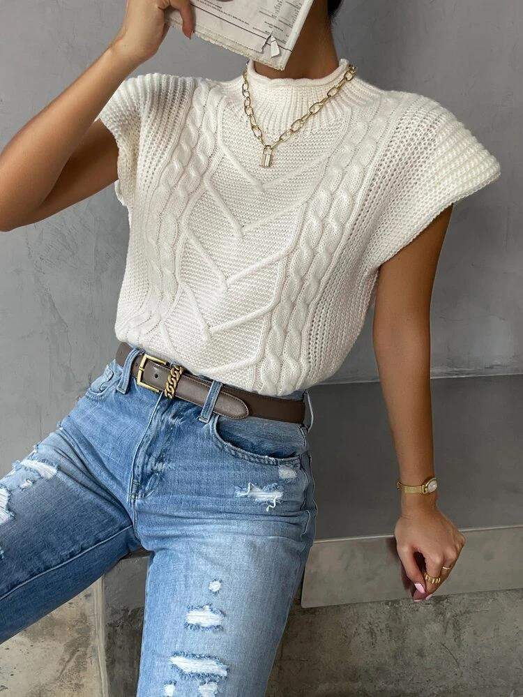 CUSTOM SPRING FASHION SWEATER OUTER WEAR TWIST HIGH COLLAR VEST WOMEN