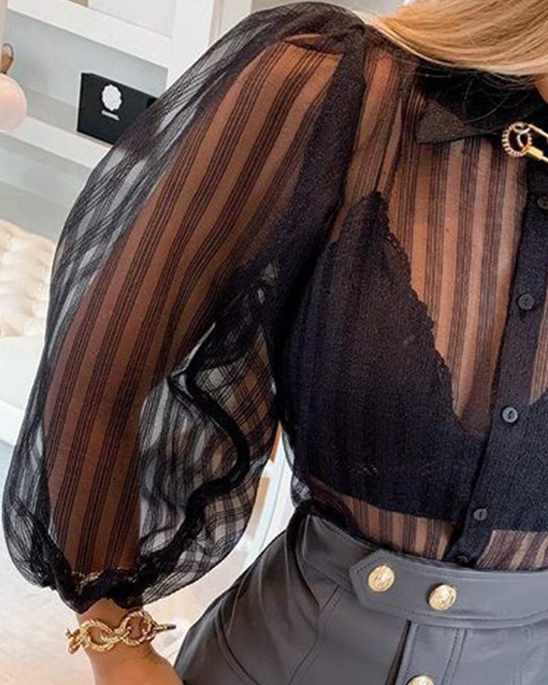 Trendy Sheer Black Blouse for Women