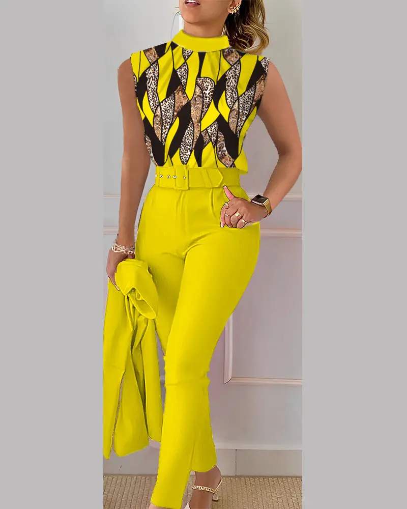 BAROQUE LEOPARD PRINT TOP HIGH WAIST PANTS SET