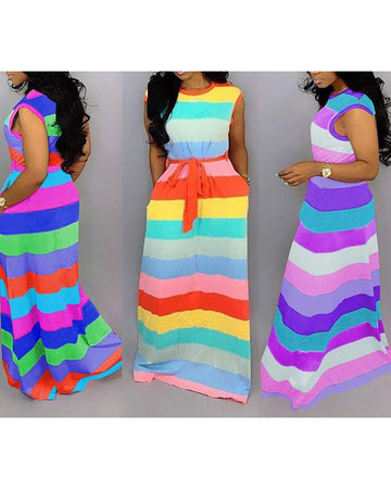 Trendy Striped Dress, Color Block Maxi Dress