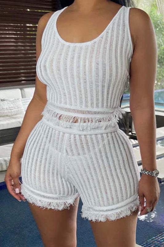 Ribbed Tank Top Short Set, Casual Summer Outfit