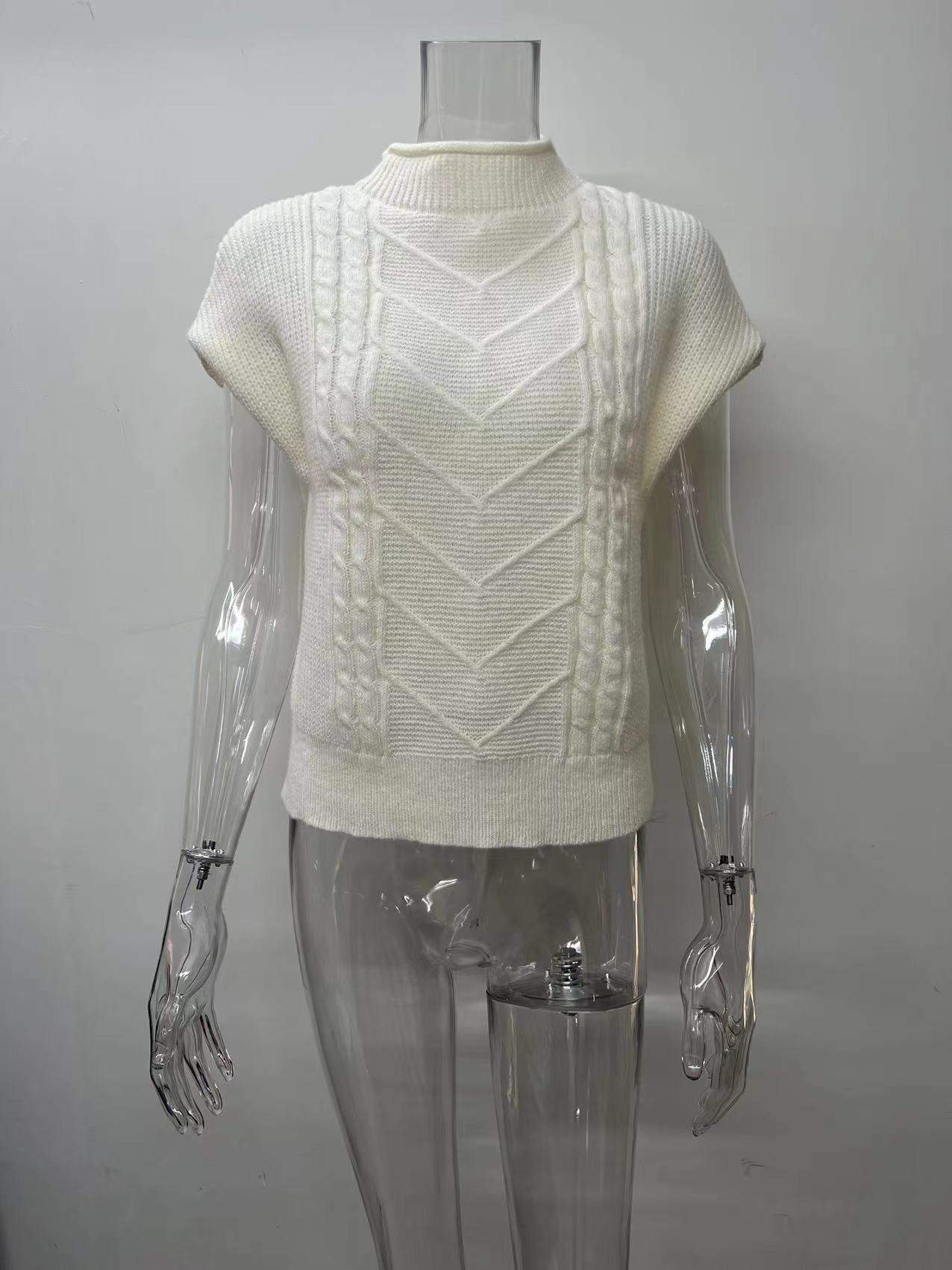 CUSTOM SPRING FASHION SWEATER OUTER WEAR TWIST HIGH COLLAR VEST WOMEN