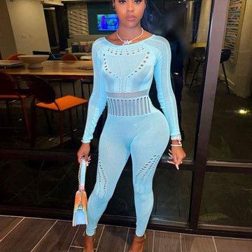 WOMEN S SEXY SEE THROUGH HOLLOWED OUT SOLID JUMPSUIT