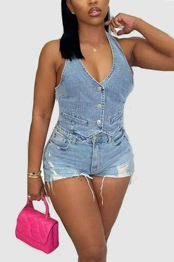 DENIM VEST AND SHORTS SET