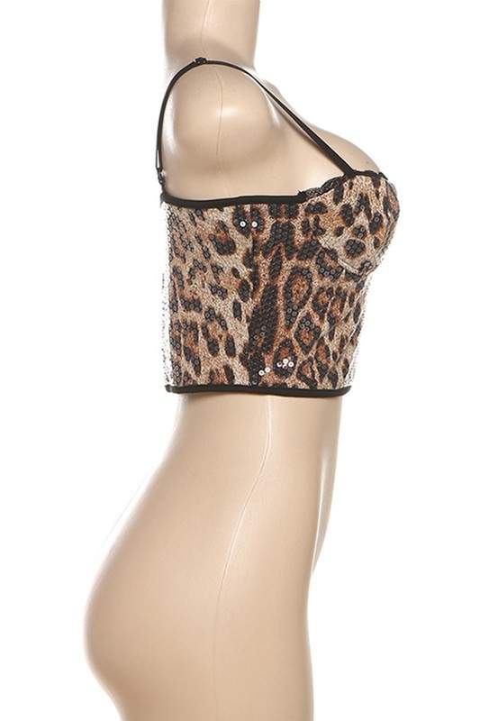 LEOPARD SEQUINS CROP CAMI TOP