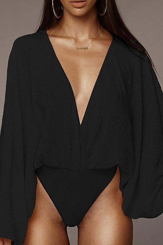 PLEATED BLOUSE BODYSUIT TOP