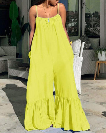CASUAL LOOSE BACKLESS PURE COLOR WOMEN S JUMPSUIT