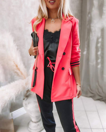 BUTTONED BLAZER COAT DRAWSTRING PANTS SET