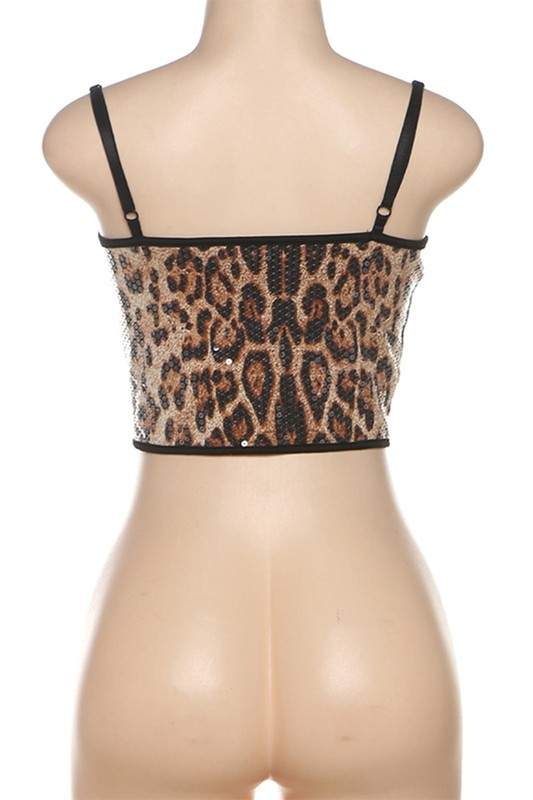 LEOPARD SEQUINS CROP CAMI TOP