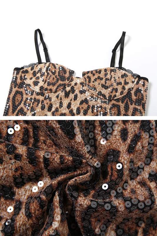 LEOPARD SEQUINS CROP CAMI TOP