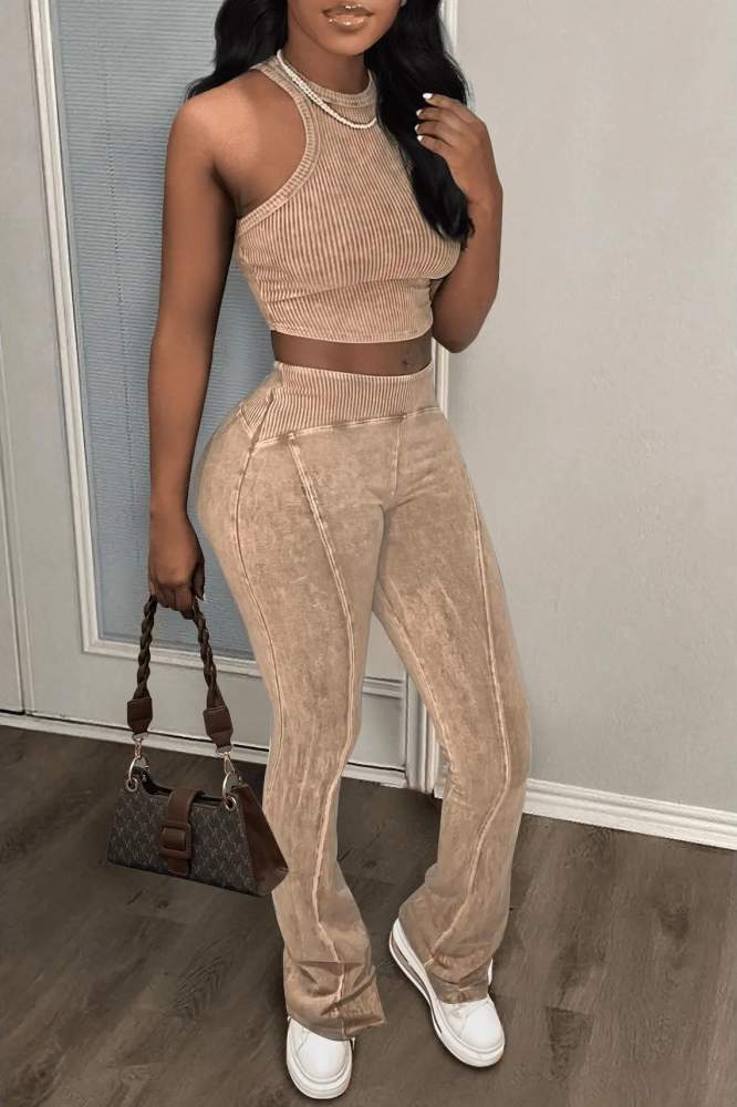 Must-Have Ribbed Crop & Velvet Pants Combo