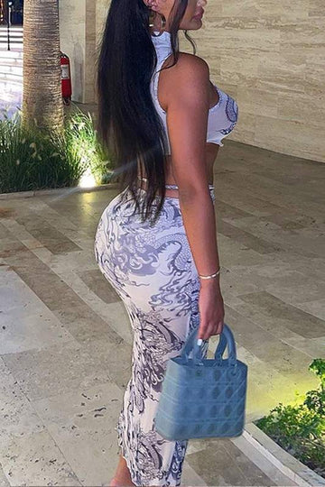 GRAPHIC MESH LONG SKIRT SET