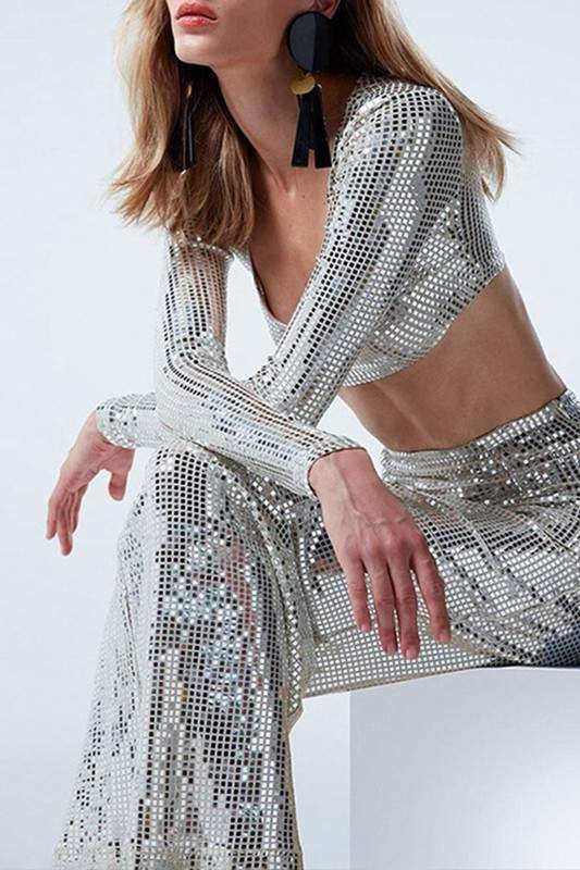 SEQUINS SHIRT AND SKIRT SET