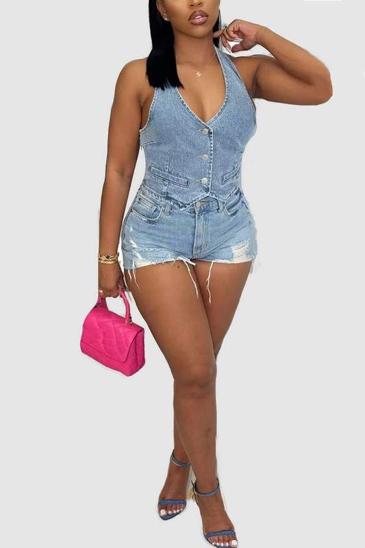 DENIM VEST AND SHORTS SET