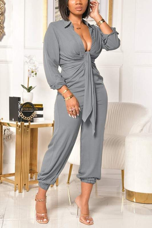 LONG SLEEVE V NECK JUMPSUITS