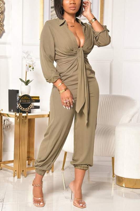 LONG SLEEVE V NECK JUMPSUITS