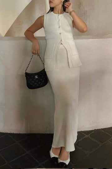 RIB KNIT TOP SKIRT SET