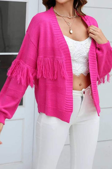 FRINGE TRIM OPEN CARDIGAN
