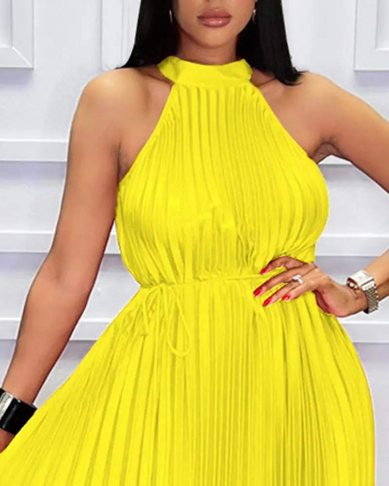 Elegant Halter Neck Dress, Pleated Summer Dress