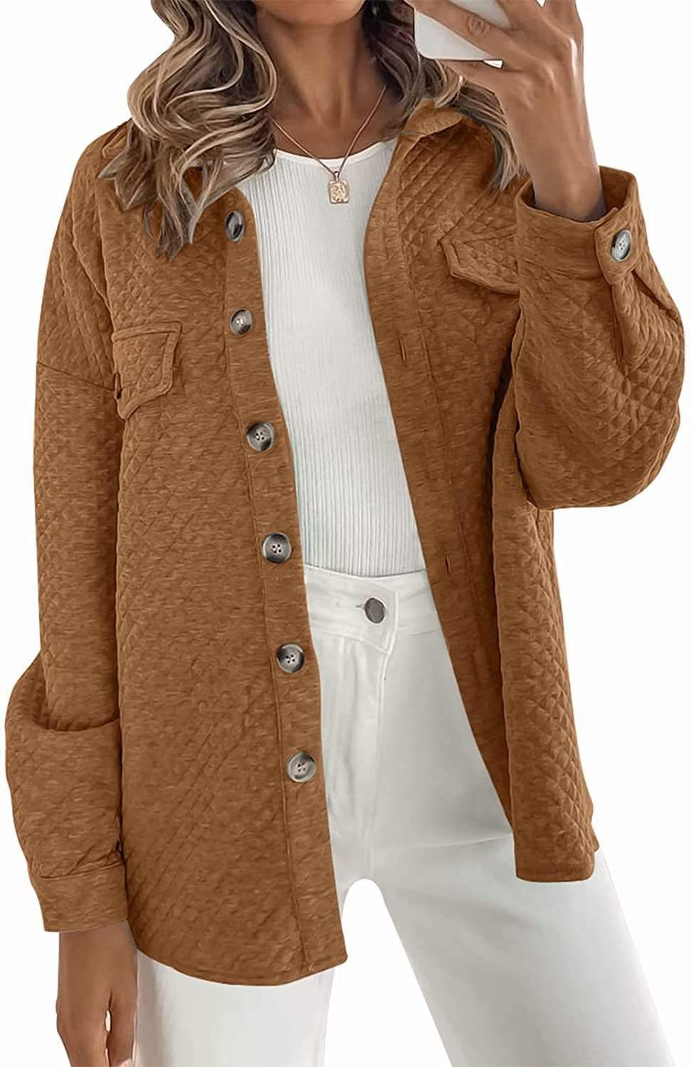 Women's Solid Color Diamond Pocket Light Casual Jacket