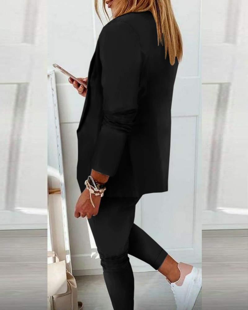 LAPEL NECK BLAZER COAT DRAWSTRING PANTS SET