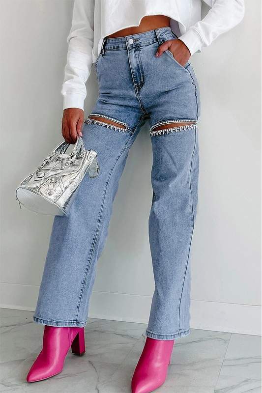 RHINESTONES STRAIGHT LEG JEANS
