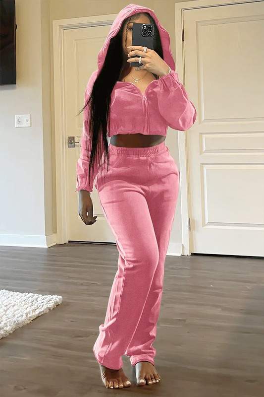 CROP JACKET TOP AND PANTS SET