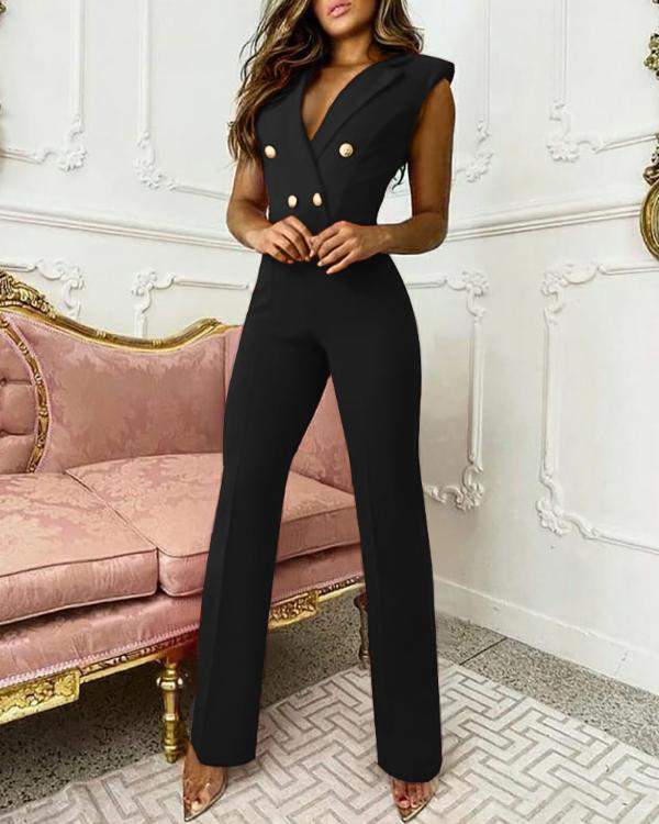NEW Double Breasted Sleeveless Blazer Jumpsuit