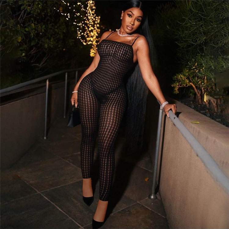 SEE THROUGH BLACK SLEEVELESS SPAGHETTI STRAPS JUMPSUITS