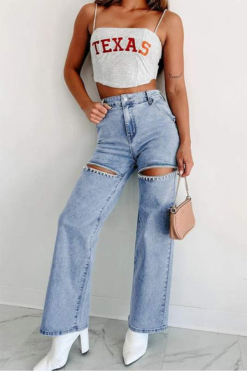 RHINESTONES STRAIGHT LEG JEANS