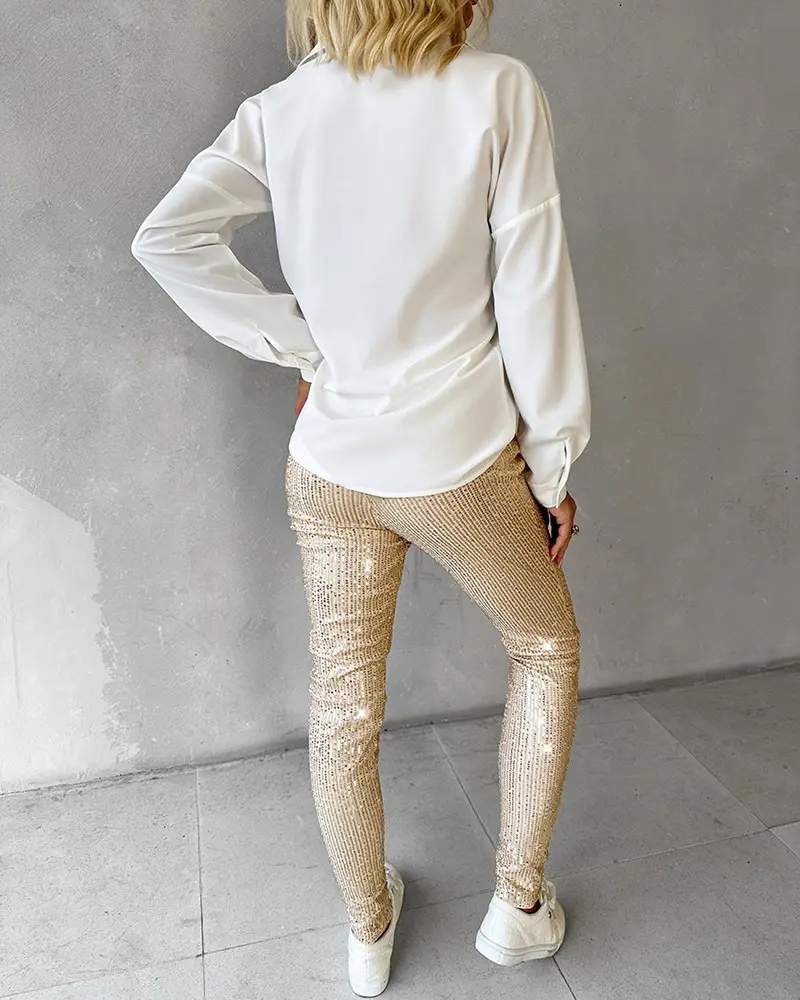 SEQUIN LONG SLEEVE TOP PANT SETS