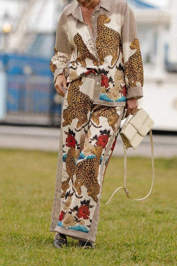 LEOPARD FLORAL TOP PANTS SET