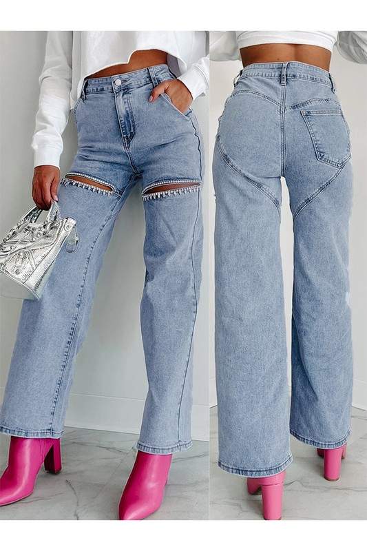 RHINESTONES STRAIGHT LEG JEANS