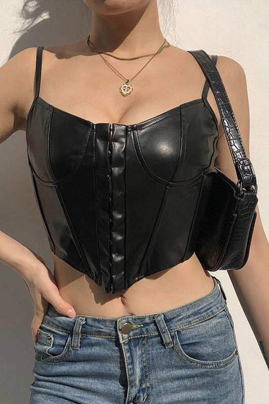 FAUX LEATHER BUSTIER TOP