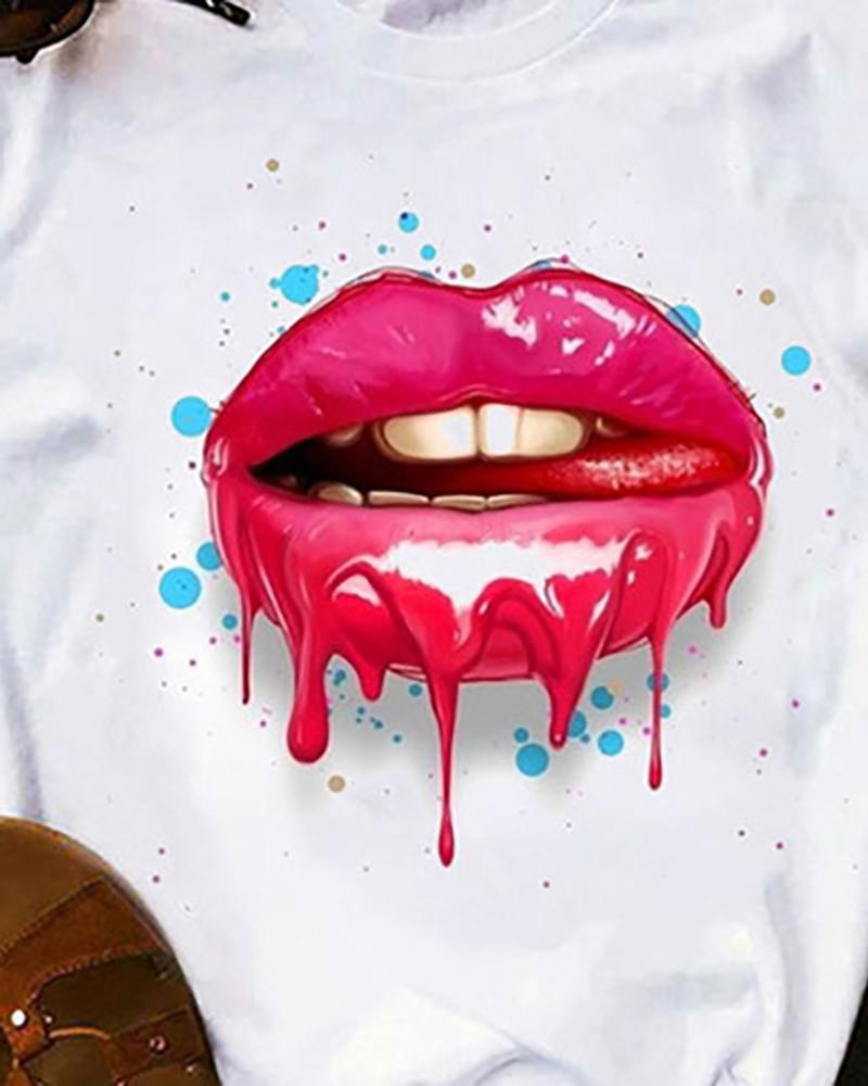 Fun Graphic Tee: Dripping Lips Shirt