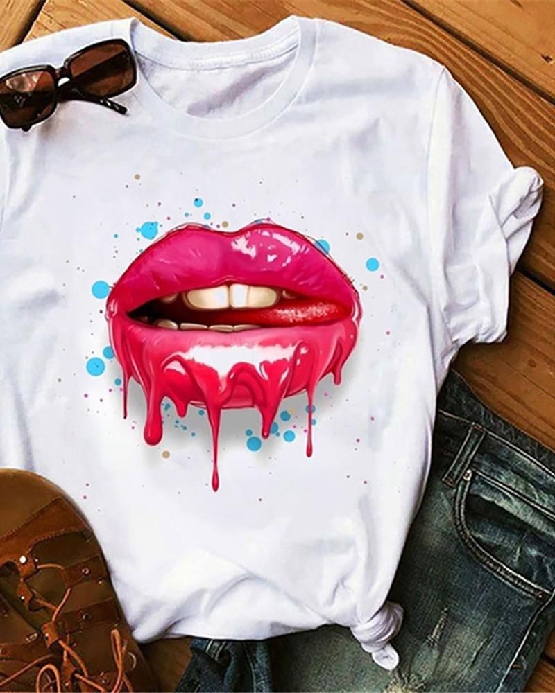 Fun Graphic Tee: Dripping Lips Shirt