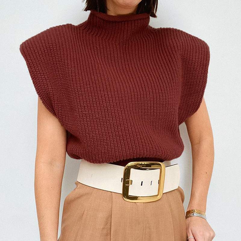 SOLID COLOR SWEATER  TEMPERAMENT HIGH COLLAR SHORT SLEEVE SWEATER