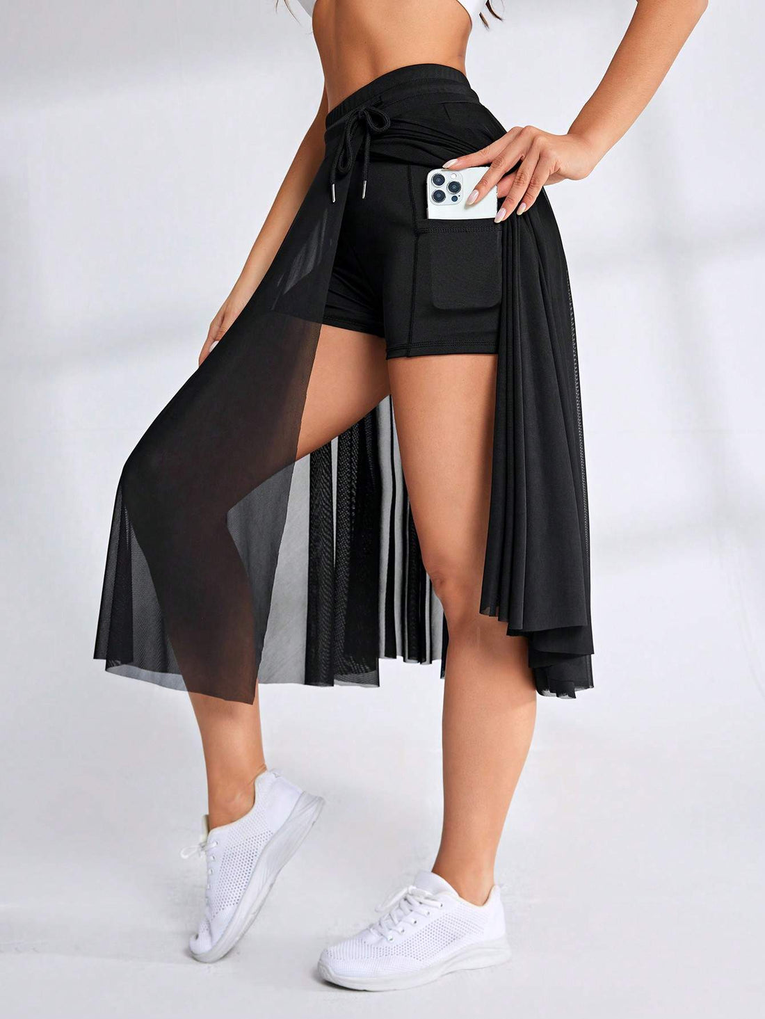 TENNIS BASIC PLEATED DETAIL SPORTS SKORT WITH PHONE POCKET