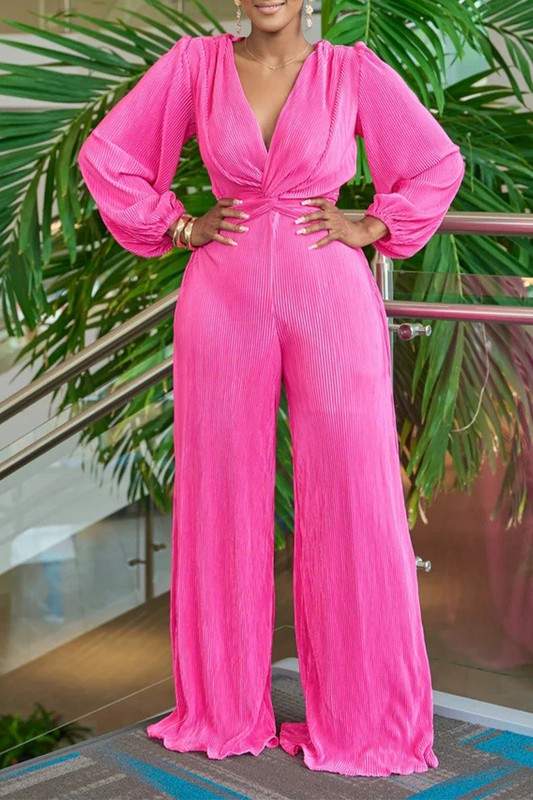 PLEATED LONG SLEEVE JUMPSUIT