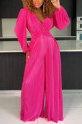 PLEATED LONG SLEEVE JUMPSUIT