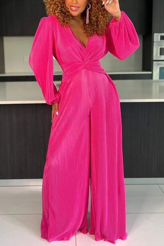 PLEATED LONG SLEEVE JUMPSUIT