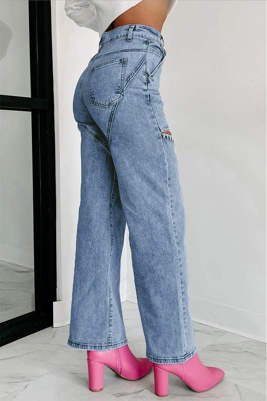 RHINESTONES STRAIGHT LEG JEANS
