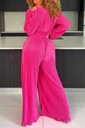 PLEATED LONG SLEEVE JUMPSUIT