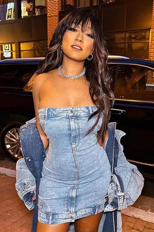 STRAPLESS DENIM MINI DRESS