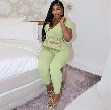 ZIP SHORT SLEEVE SKINNY JUMPSUITS FOR WOMEN