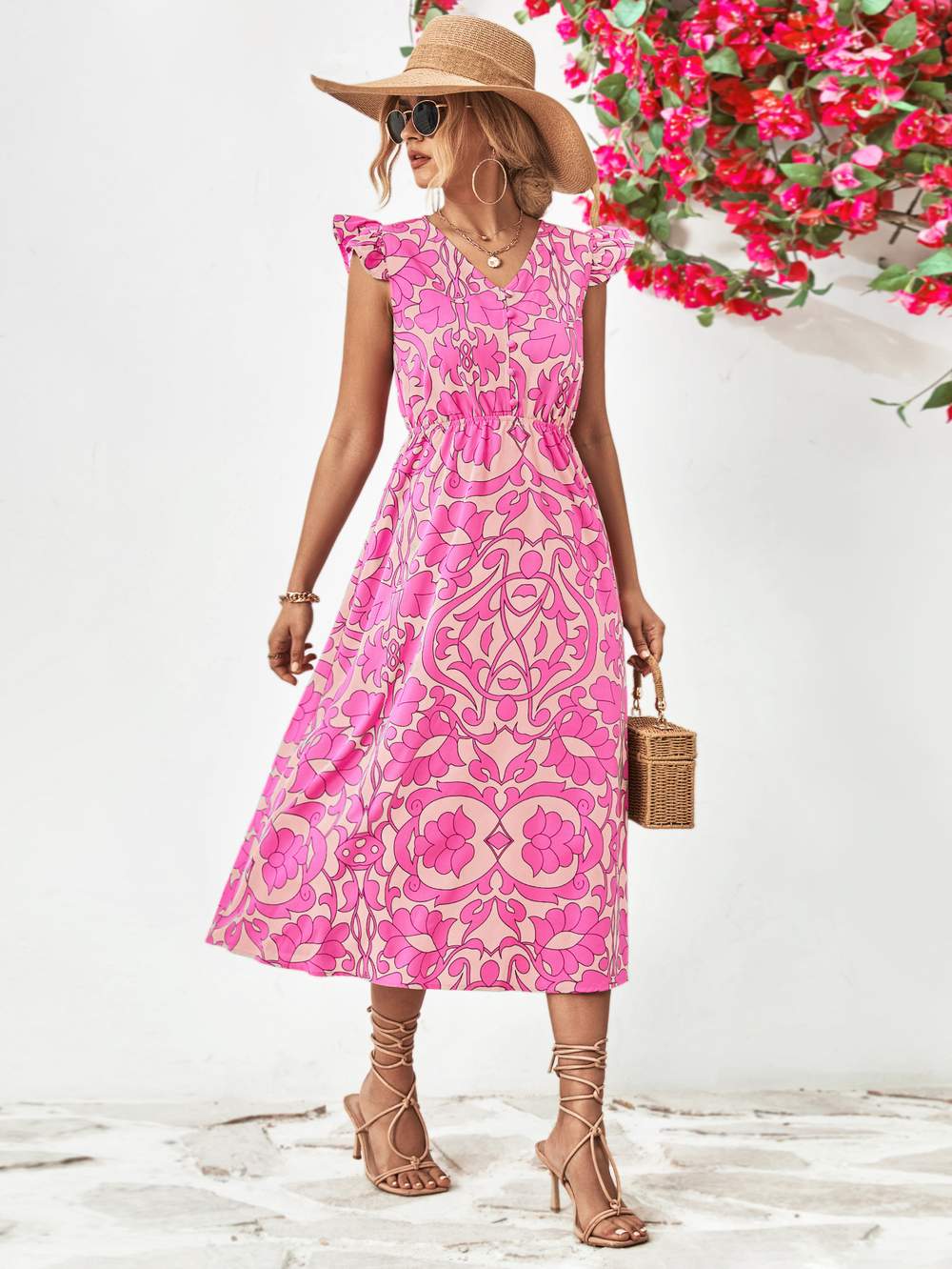 Long Party Dress Ladies V Neck Ruffle Bohemian