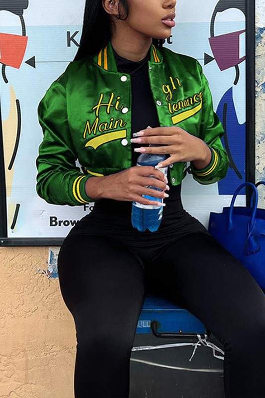 LETTERED CROPPED VARSITY JACKET