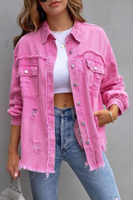 RAW HEM DENIM SHIRT SHACKET